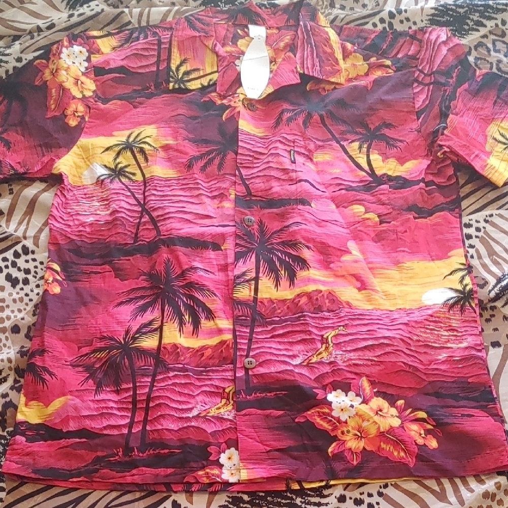 Palm wave Vibrant Coloured Tropical Shirt Sz Lg